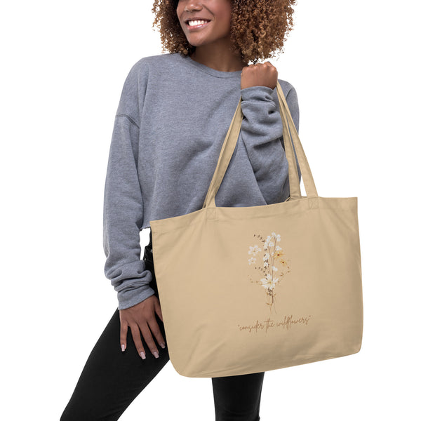 "Wildflower" Large Organic Tote Bag {Tan}