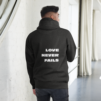 Unisex Love Never Fails Hoodie (white lettering)